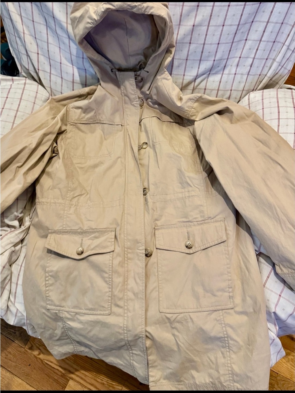 Eddie Bauer Hooded Utility Jacket in Light Beige
